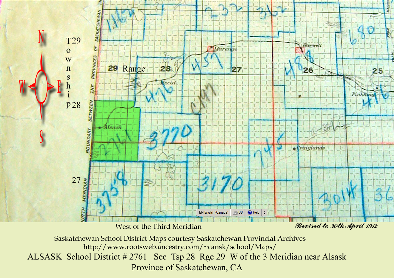 Map ALSASK 	School District # 2761    Alsask Boys and the School Marms  Nov. 18, 1917 	Sec 	Tsp 28 	Rge 29 	W of the 3 Meridian near	Alsask   